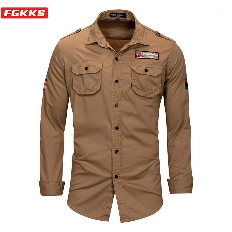

Brand Men Casual Shirt Men's Outdoor Cotton Long Sleeve Male Military Style Pocket Shirts EU Size, Khaki