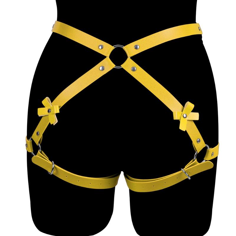 

Garters Women Gothic Leather Harness Bow Garter Belt Body Cage Rave Sexy Bondage Lingerie Halloween Costume HarnessGarters, White
