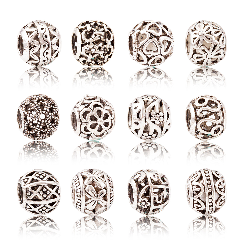 Breloques en argent Sterling 925, 10 pièces/lot, perles creuses plaquées argent, adaptées aux bracelets Pandora, accessoires de bijoux à faire so