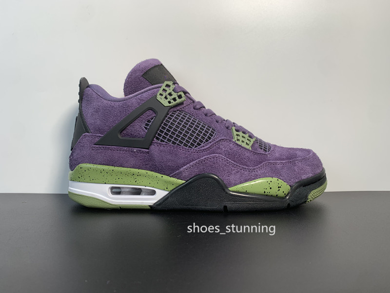 

MENS Womens Jumpman Basketball Shoes 4s IV Retro Canyon Purple Top Shaggy Suede Leather Vibrant Purple Lime Green Accents Men Trainers Outdoor Sneakers Size EU40-47.5, Shoebox