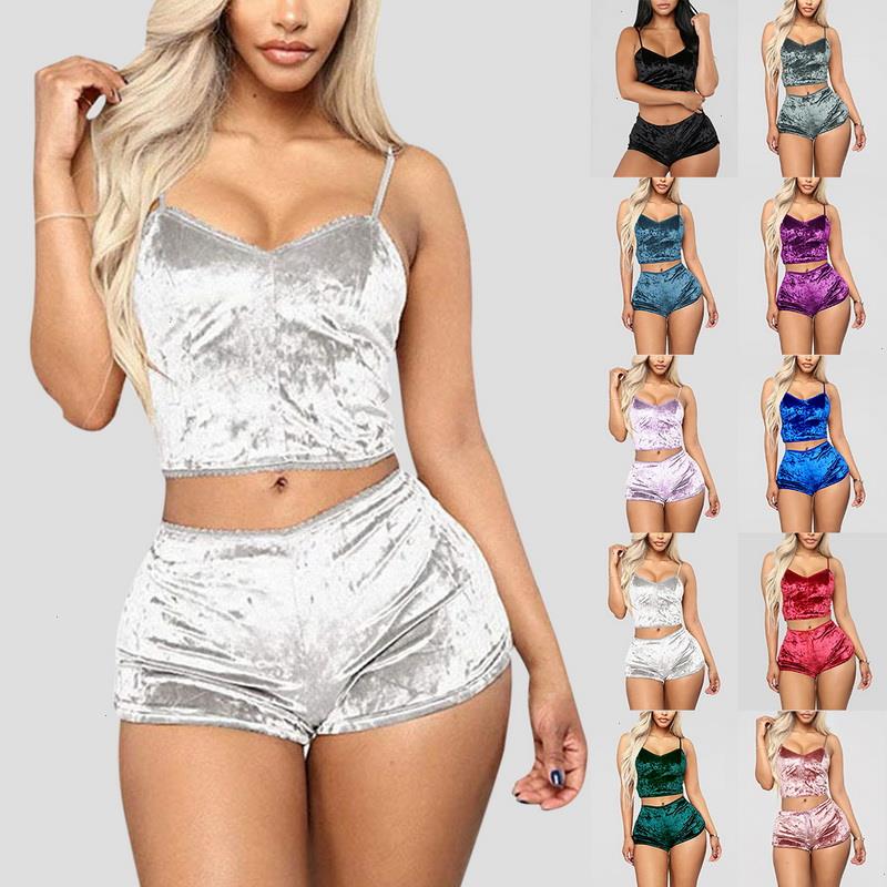 

Ladies Pajama Set Cute Print Pattern Sleepwear Silk V Neck Sexy Pijama Satin Night Home Suits Wear Sleeveless Top And, M155376n