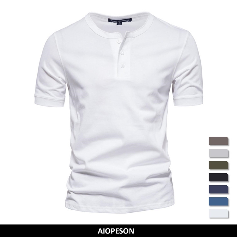 AIOPESON 100% Cotton Henry Collar T Shirt Men Casual High Quality Summer Short Sleeve Mens T Shirts Fashion Basic Tshirt Male 220607