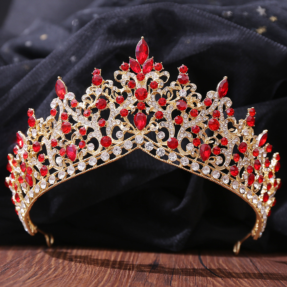 

Red Crystals Headpieces Wedding Accessories Baroque Crowns Silver Beaded Bridal Tiaras Rhinestones Head Pieces For Quinceanera Crown