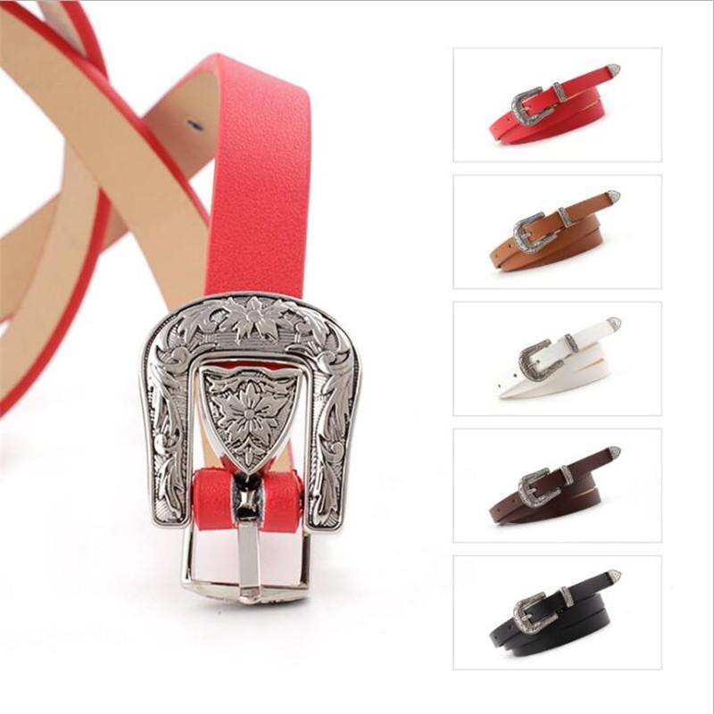 

Belts Design Woman Punk Ethnic Black Brown Red Skinny PU Leather Waist Belt Ladies Gold Buckle Waistband Jeans CinturonBelts