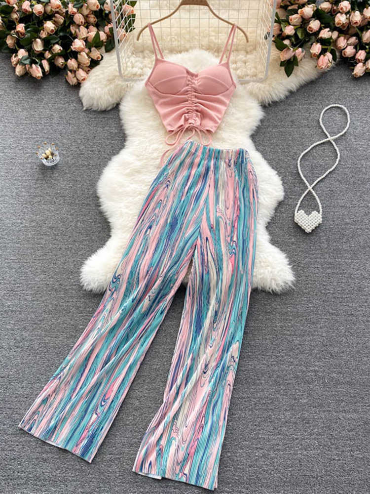 

Women Summer Boho Maxi Pants Set Sexy Sleeveless Short Strap Tops Amp High Waist Two Piece Beach Clothes, Light purple