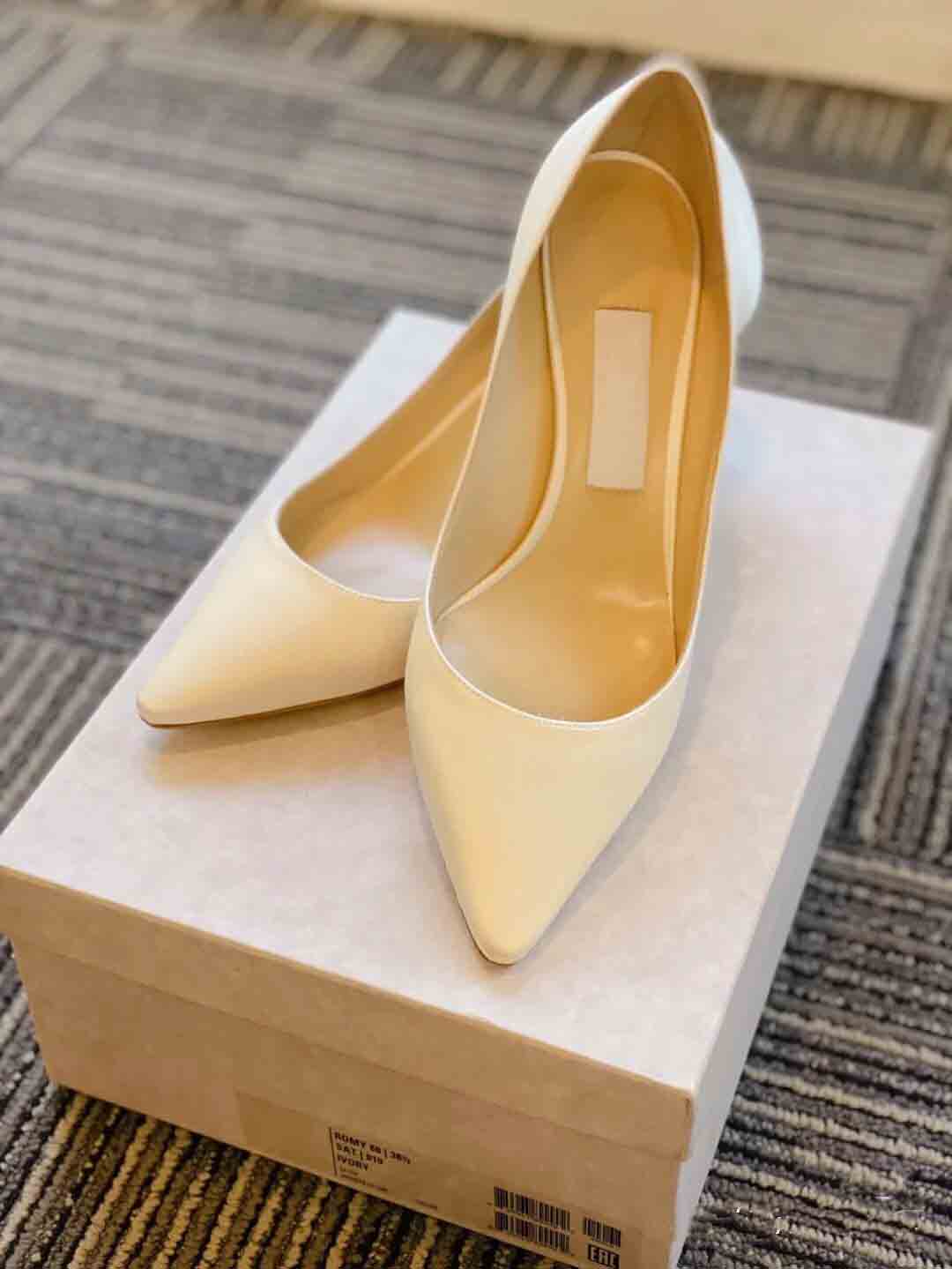 

Classic lady pump high heels Designer shoes sandal Romy 85mm heel Patent genuine leather pointed thin pumps J-M BOX