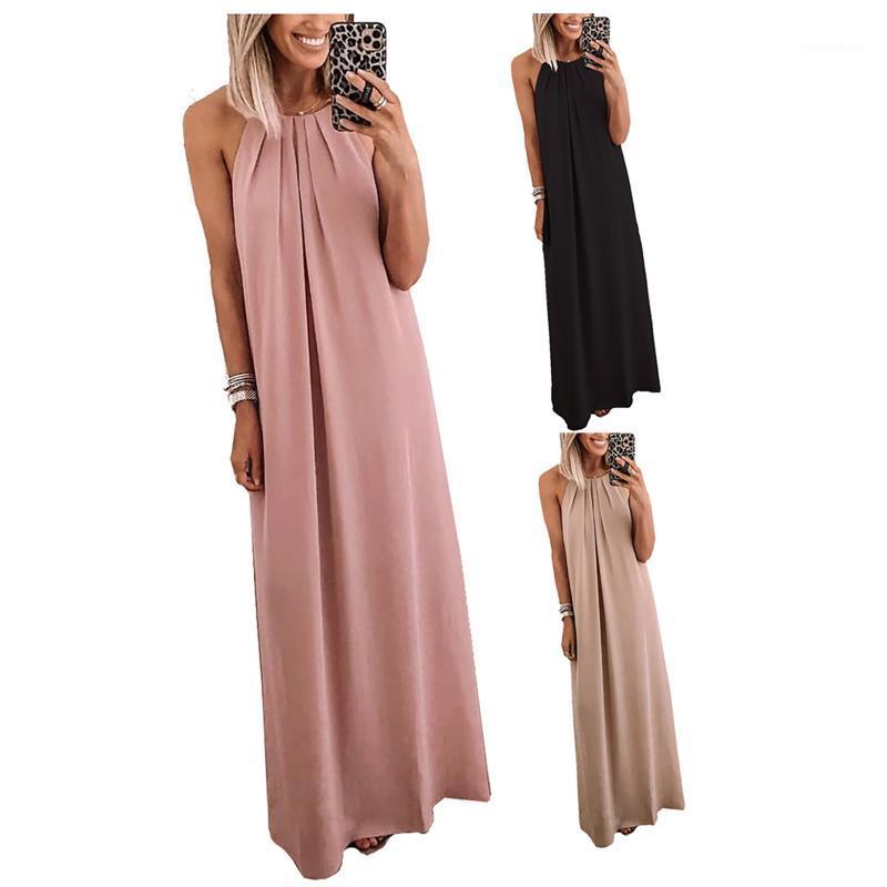 

Casual Dresses Solid Color Plus Size Women Maxi Dress Summer Sexy Boho Loose Long Sleeveless O Neck Ladies Vestido, Bg
