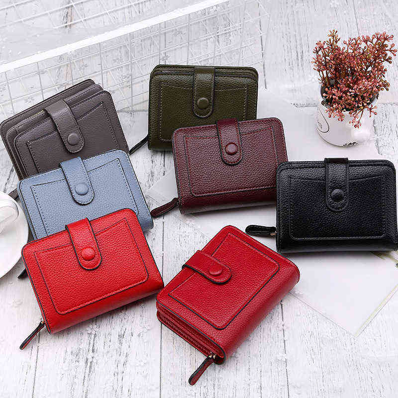 

Women Wallets Red Black Small Mini Coin Purse Hasp Card Holder Lady Wallet Zipper Female Leather Buckle 220607, Gray