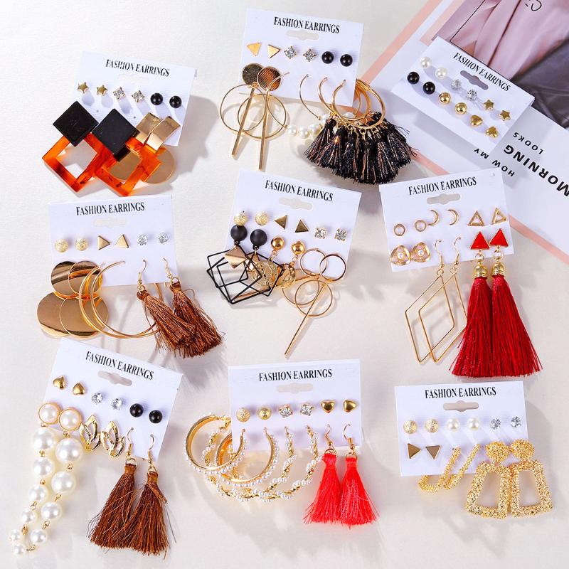 

Dangle & Chandelier 2022 Vintage Women Drop Earrings Set Bohemia Acrylic Tassel Pearl Alloy Long Pendant Geometric Jewelry Party Gift
