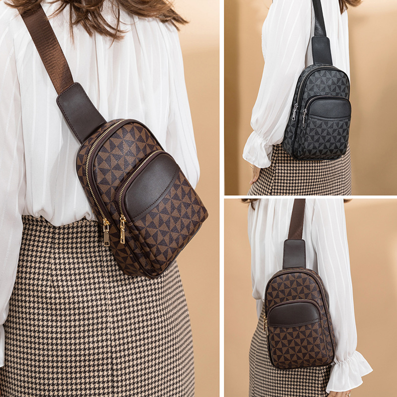 

Factory direc men leathers shoulder bags retro printed chest bag simple atmosphere contrast outdoor leisure leather backpack street trend plaid handbag, Brown2-1408