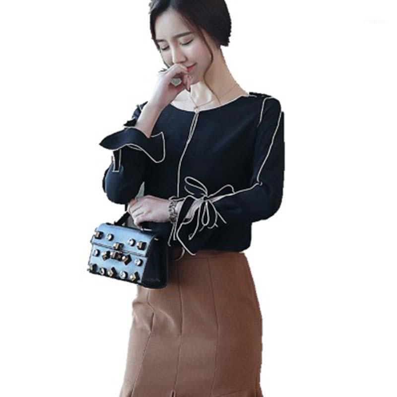 

Women' Blouses & Shirts Blusa Feminina 2022 Autumn Women Tops Korean Fashion Bow Tie Casual Shirt Long Sleeve White Chiffon Blouse, Black