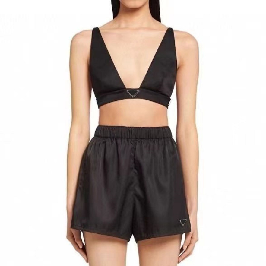 

two pieces 22ss summer Two Piece Sets new designer womern retro casual bra and short pants OEM embroidery waist 3D cropping Elastic soft comfortable pants, Black