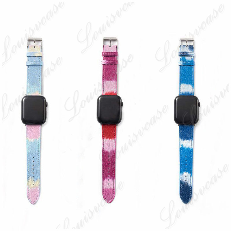 

Fashion designer watch strap for Apple WatchBand 41mm 42mm 38mm 40mm 44mm 45mm iwatch 3 4 5 6 bands Leather Strap Bracelet Stripes watchband