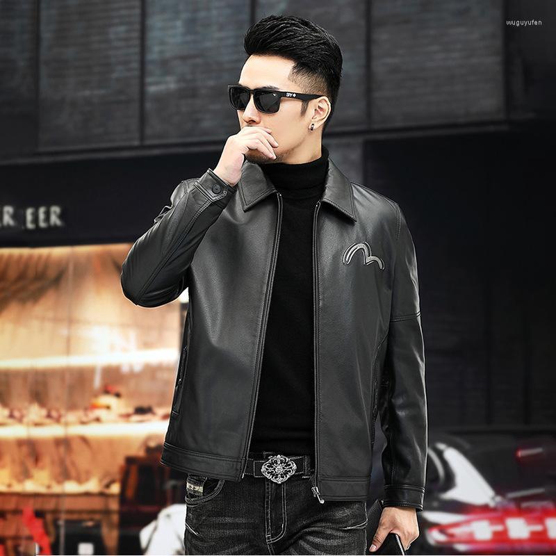 

Men's Leather & Faux Spring Autumn Men Jacket Cow Coat Casual Real Vintage, Burgundy