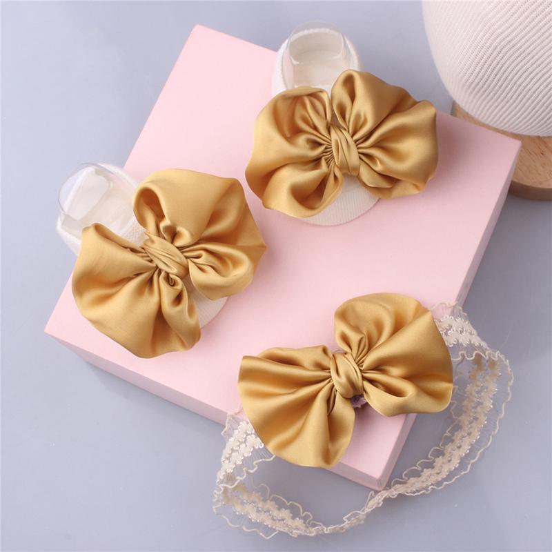 

Hair Accessories 2Pcs/Set Lace Bowknot Baby Headband Socks Set Cute Floral Infant Band For Girl Anti Slip Born Toddler Floor Sock, Style9 no box
