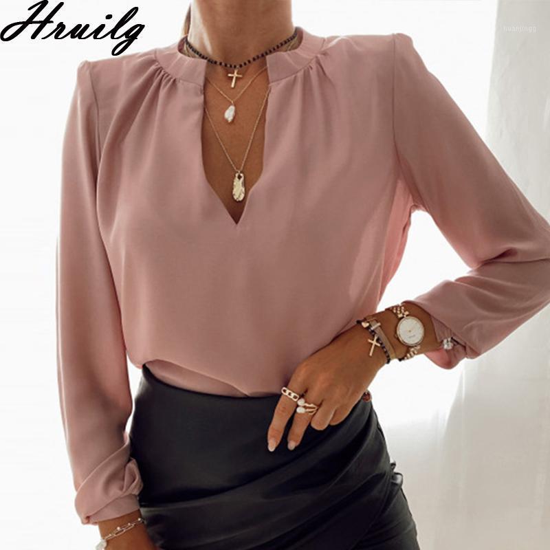 

Solid Blouse Women Long Sleeve V Neck Loose Fashion Chiffon Tops Office Lady Chic Autumn Casual Shirt And Women' Blouses & Shirts, Black