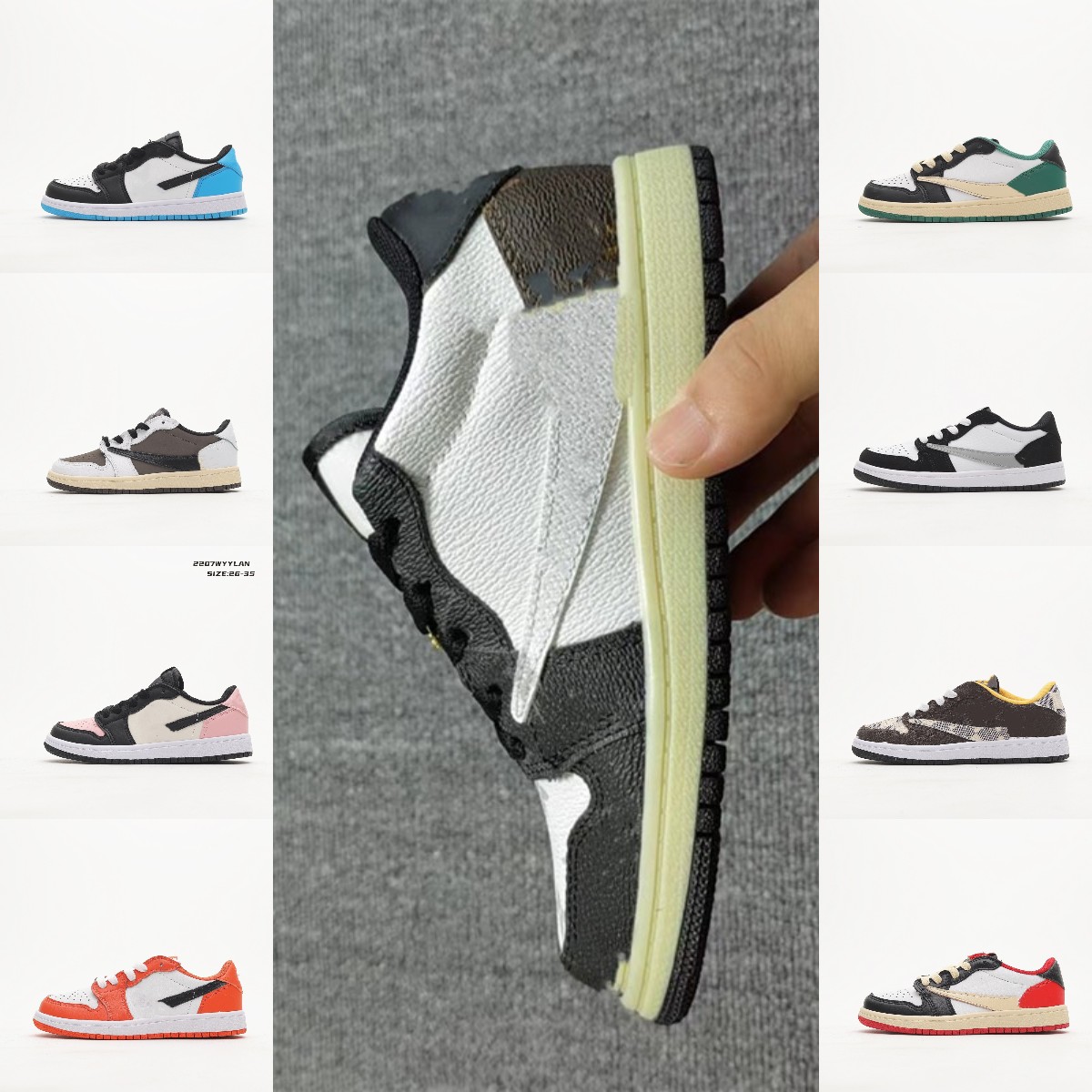 

Jumpman 1s basketball shoes Low Reverse sneakers Kids Toddler TD travis scots 1 lows highs Hyper Royal University Blue Dark Mocha Children trainers sports runners, Mwdg7