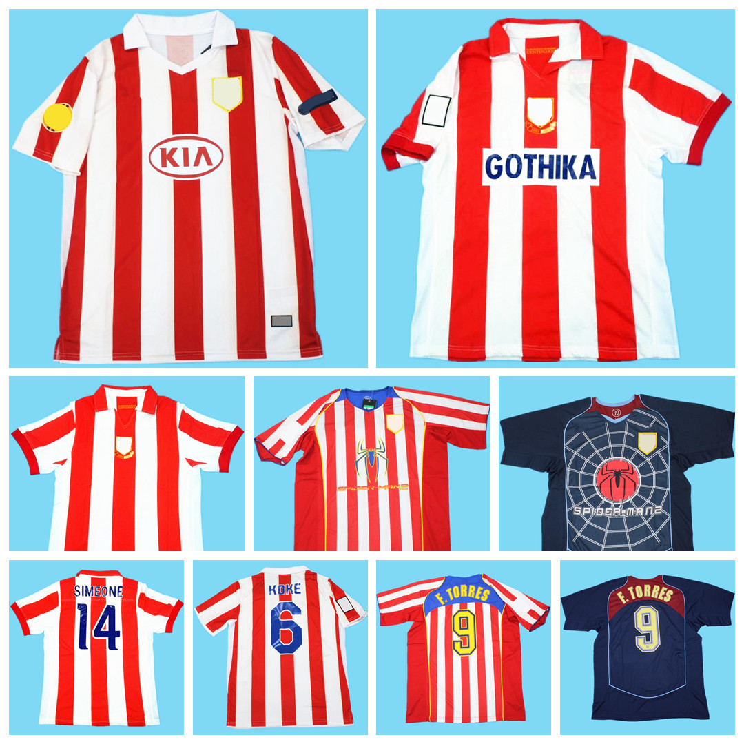 

02 03 04 05 10 11 ATLETICO SOCCER JERSEYS maillot classic vintage camisetas football shirts Uniforms europa UCL men home away KUN AGUERO TORRES FORLAN KOKE, 02-03 home sponser
