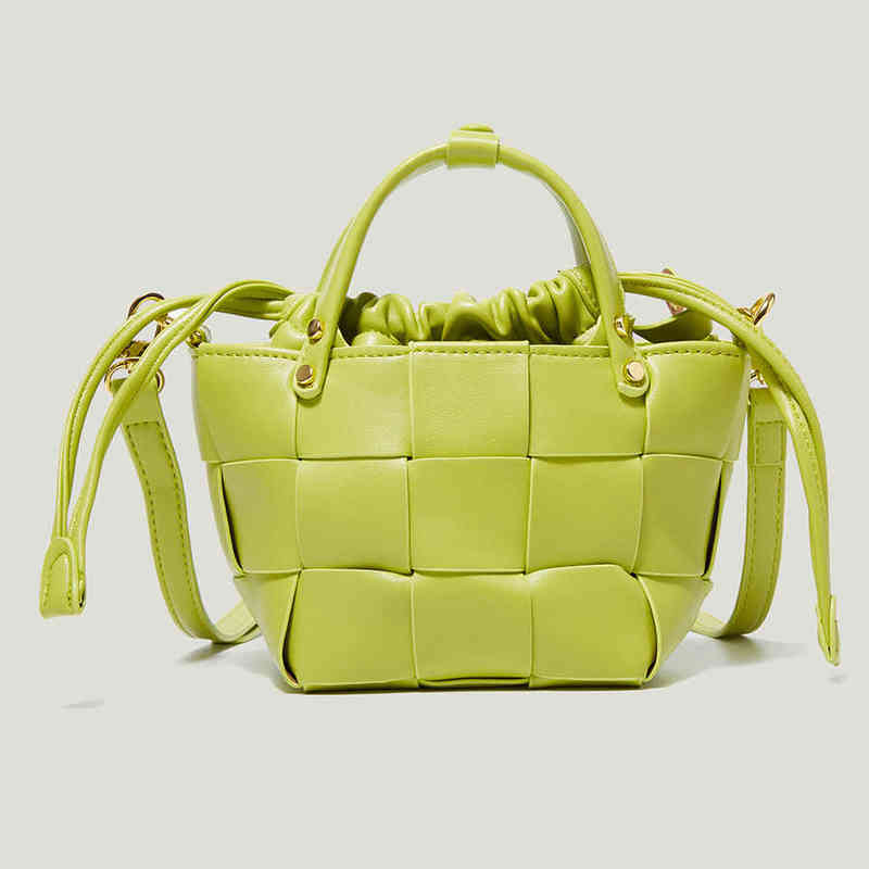 

Evening Bags Luxury PU Woven Big Tote for Women Green Drawstring Bucket Bags Desigenr Handbags Female High Quality Shoulder Crossbody Bag Ins 220416