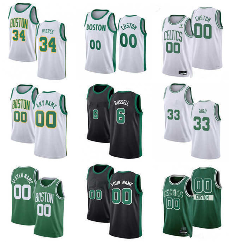 

75th Custom Men Women Youth Boston''Celtics''Larry 33 Bird Bill 6 Russell Kevin 5 Garnett Paul 34 Pierce Basketball Jerseys, Color