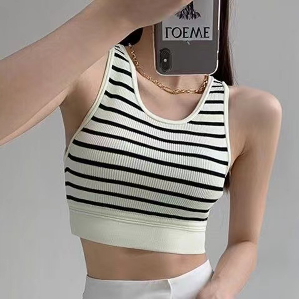 

Designer Celine Womens knits Sleeveless T Shirts Woman stripe Vests Tanks Camis Tees Black white embroidered logo Vest Short Shirt Lady sexy Vests knitted Tops