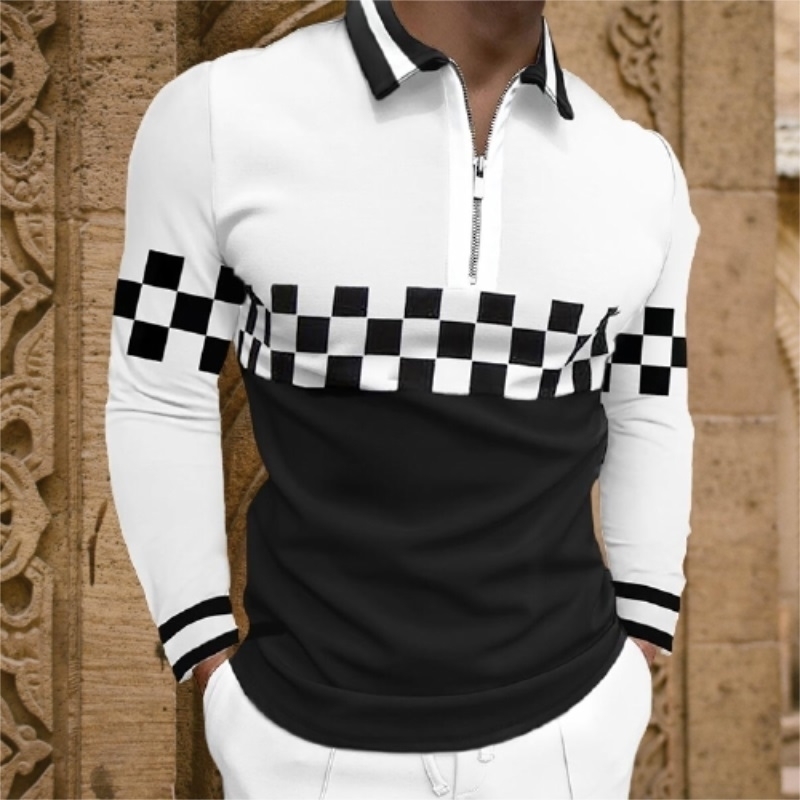 

Mens Fashion Patchwork Long Sleeve Shirts Casual Turndown Collar Zipper Top Slim Polo Shirt for men Autumn Streetwear 220725, 8007