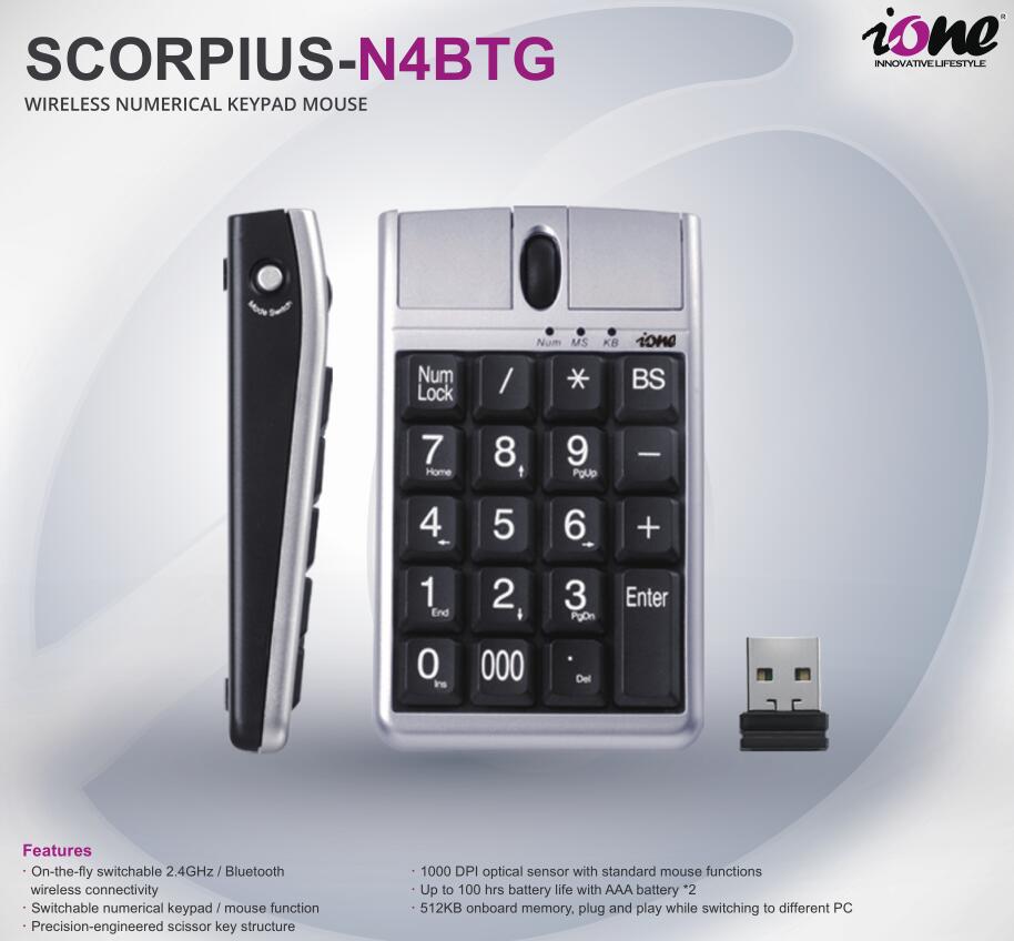 

iOne Keyboard Mouse Combos 19 Numerical Keypad with Scroll Wheel for fast data entry USB keyboard mause Wireless 2.4G and Bluetooth dual mode