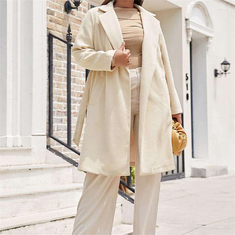 

Plus Size Outerwear & Coats Trench Coat Women Autumn Winter Chic V-neck Long Sleeve Loose With Belt Female Overcoat Jacket Loli22, Beige