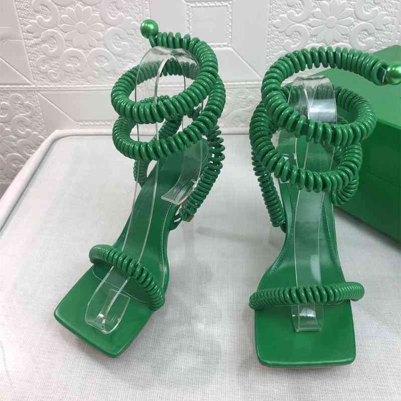 

Slippers wired stretch women roman summer sandals high heeled party dress pumps dark blue green cross strap casual beach outwear walking shoe J0QX, Box