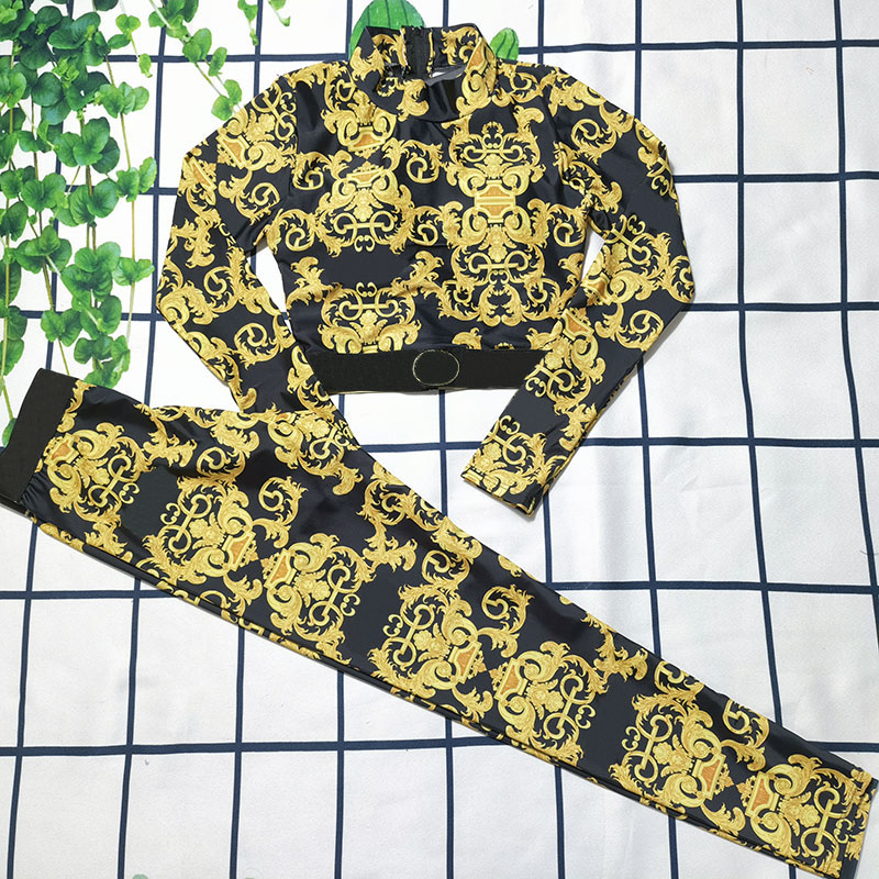 

Fashion Printed Sports Tracksuits Textile Letter Quick Dry Fitness Wear Lady Elastic Waist Sport Wear, Real pic;pls contact me