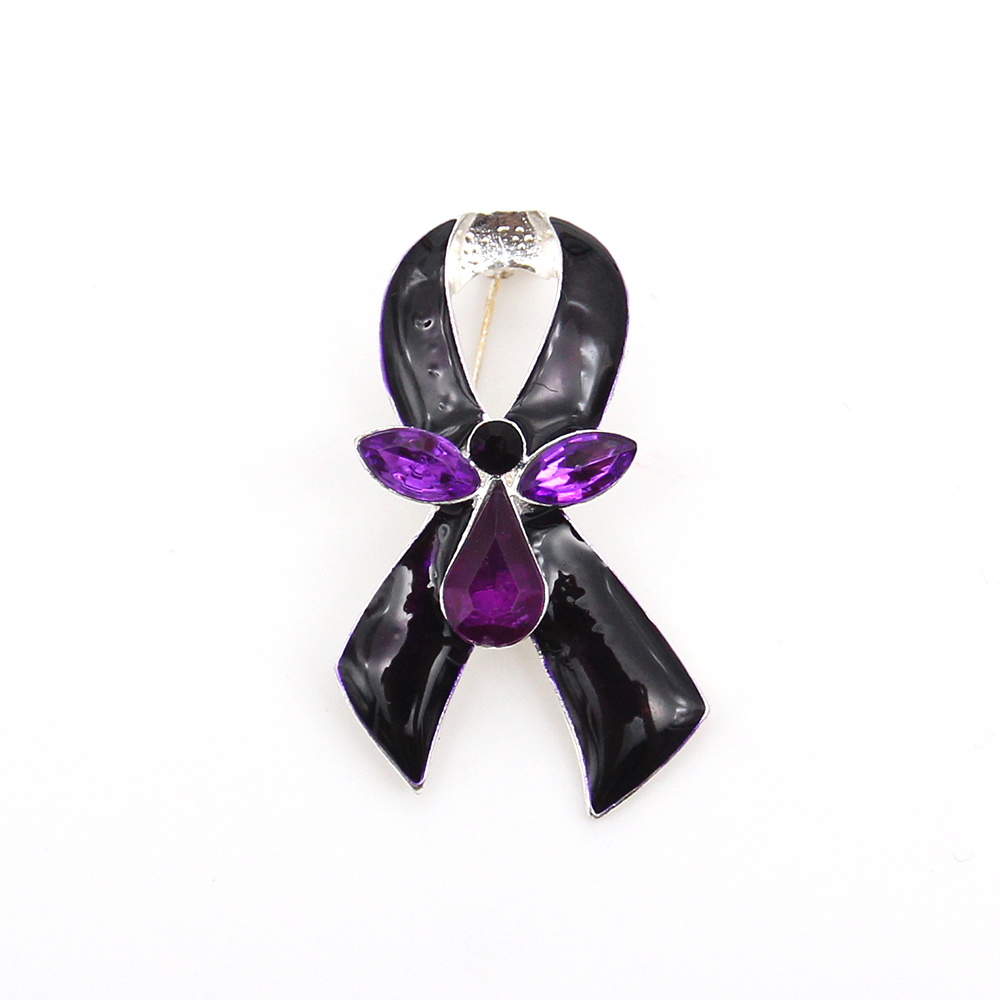 

10 Pcs/Lot Purple Enamel Rhinestone Brooches Ribbon Shape Breast Cancer Awareness Medical Pins For Decoration