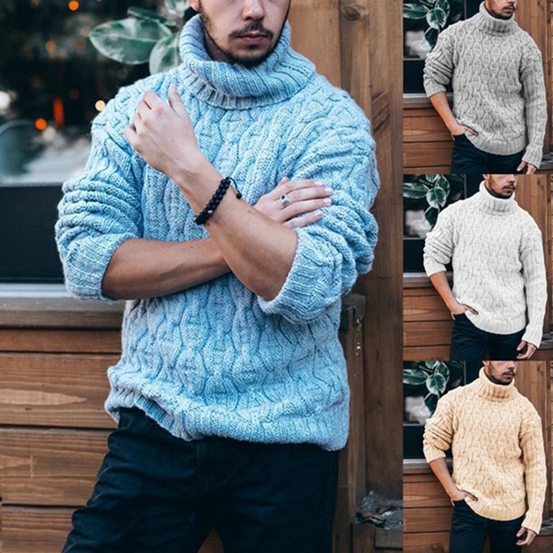 Chandails pour hommes Lugentolo col roulé pull tricoté hommes diamant torsadé laine épaisse tricot couleur unie lâche hommeshommes