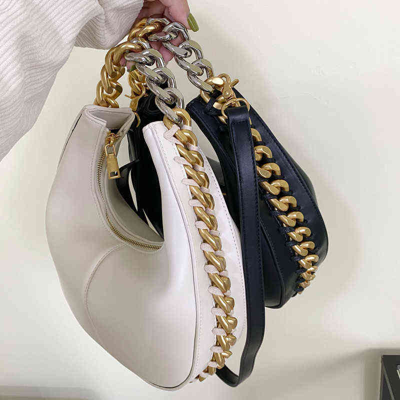 

Evening Bags Luxury Designer Thick Chain Women Handbags Brands Half Moon Shoulder Crossbody Bag Crescent Shape Tote Clutch Purse Women s 220507, Black
