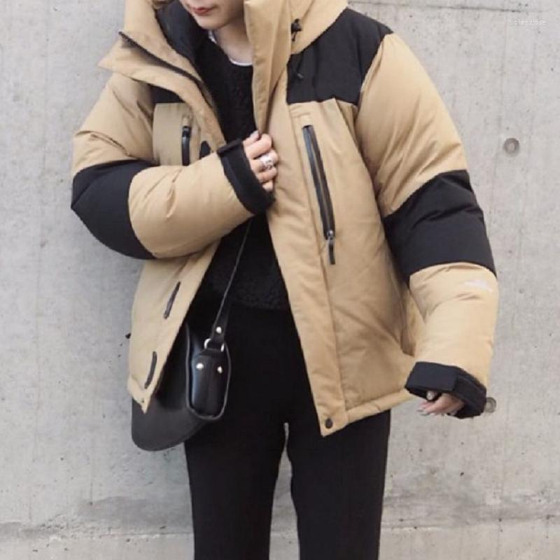 

Women's Down & Parkas 2022 Winter Warm Cotton Padded Jacket Color Block Patchwork Hooded Casual Thick Zipper Loose Students Windproof Luci22, Khaki