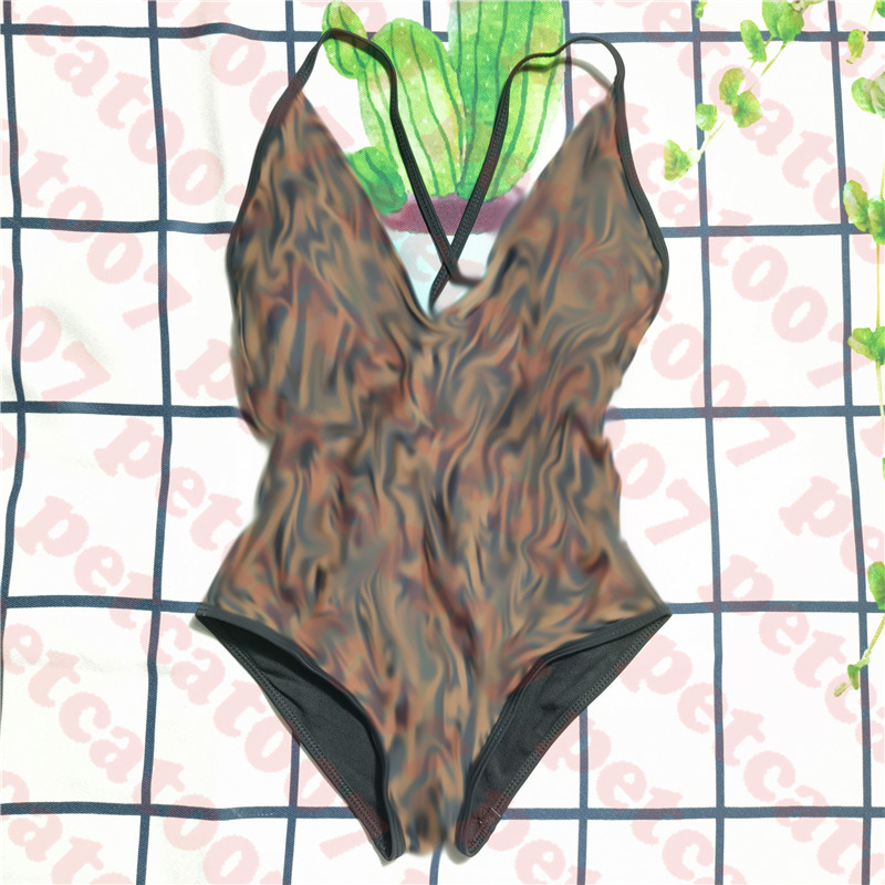 

Brown Letter Bikini Womens Beachwear V Neck Women Swimwear One Piece Textile Sexy Backless Ladies Swimsuit Bikinis, Please contact me real pictures
