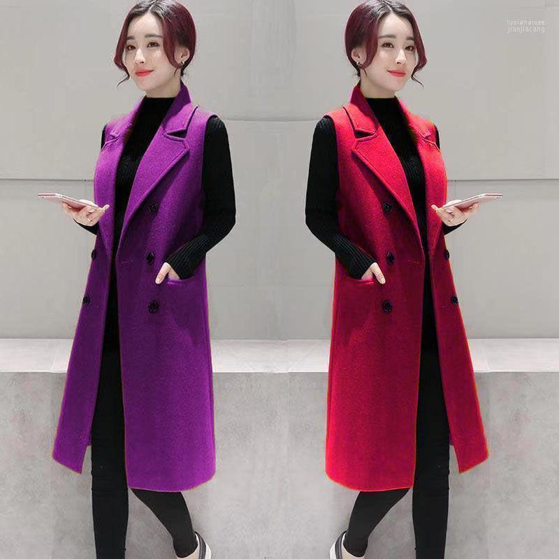 

Women' Vests 2022 Women Autumn Spring Woolen Double Breasted Vest Lady Female Casual Sleeveless Solid Plus Size 4xl Long Waistcoat A22 Luci, Black