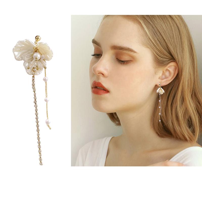 

Clip-on & Screw Back No Pierced Ears Hole Earrings White Resin Shell Flower Bridal Pearls Long Cz Tassel Clip On For Women Lady WeddingClip-