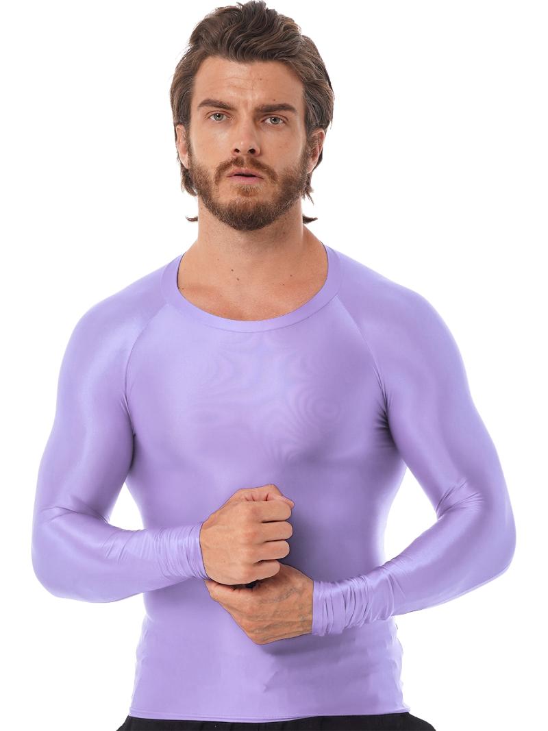 

Men's T-Shirts Mens Slim Fit Breathable Tops Sports Running Undershirts Fitness Glossy O Neck Long Sleeve T-shirtMen's, White