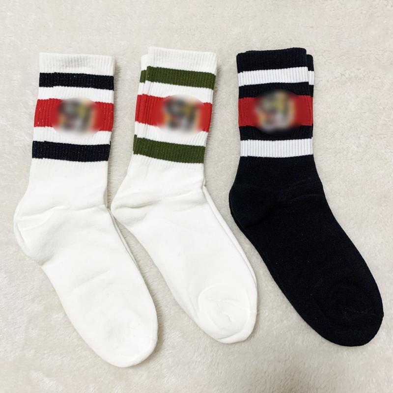 

Men and Woman designer socks tiger head embroidered striped jacquard unisex cotton sport socks, 2# white sock green pole