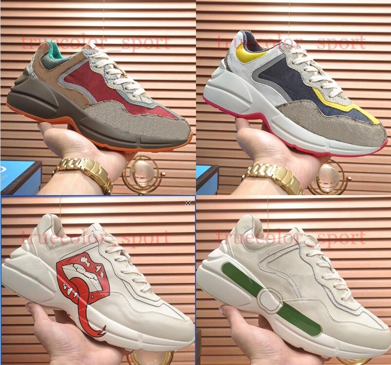 

Fashion Rhyton ACE leather lace up Bee sneaker casual shoes Cat Tigerprint Luxury Vintage lover designer shoe women's men Trainer with original logo +TAG, 15