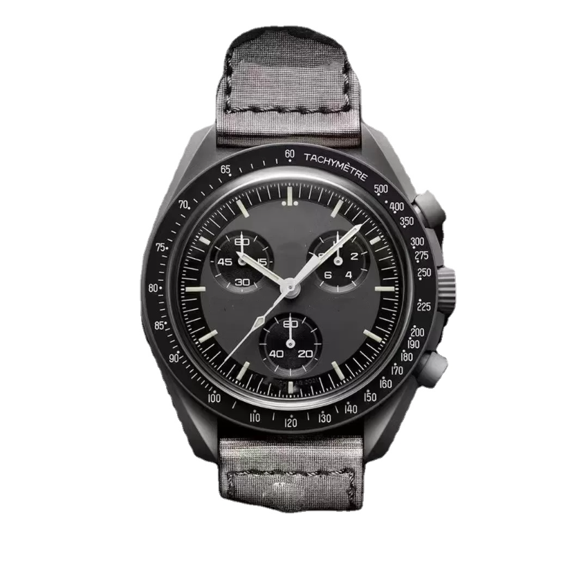 Montres pour hommes en plastique Moon Montre chronographe à quartz à fonction complète Mission To Mercury Montre de luxe en nylon 42 mm Édition l