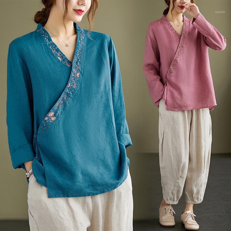 

Ethnic Clothing Women Autumn Retro Hanfu Tops Chinese Style Tang Suit Blouse Zen Tea Embroidered Cotton Linen Shirt Coat Casual Cardigan Rob