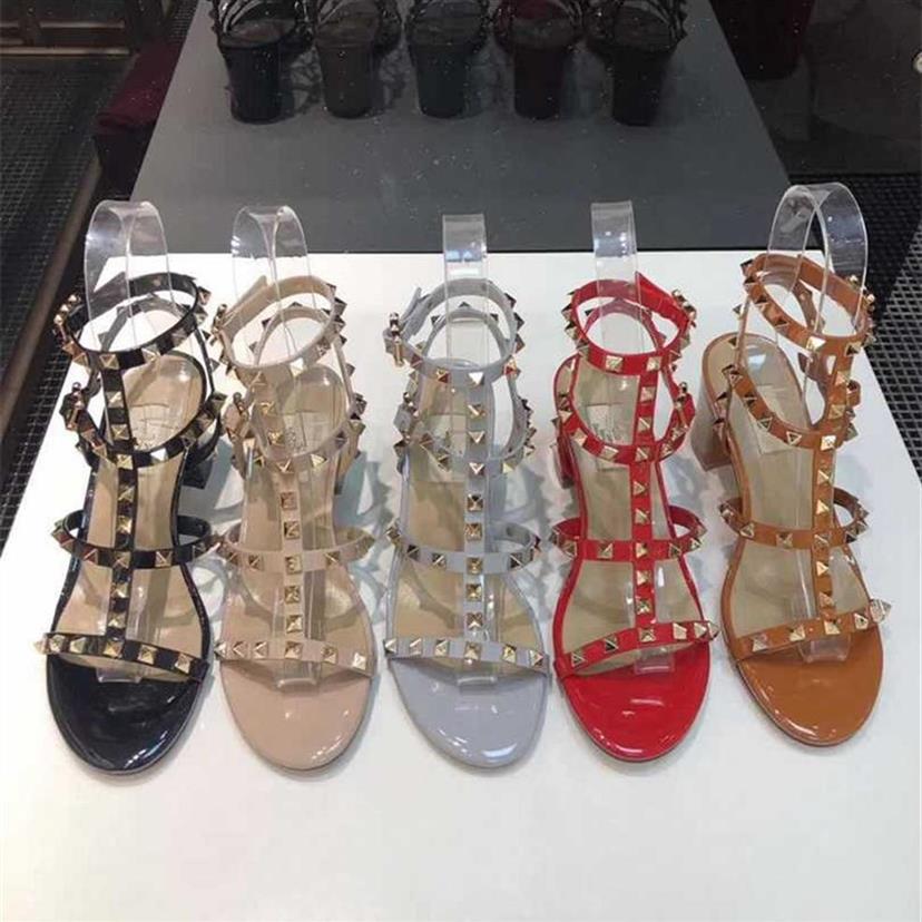 

Designer Sandals High Heels Shoes Women Sandals Wedding Shoe Rock Stud Calfskin Leather Summer Lady Dress Party Barefoot2722301Z, Color20