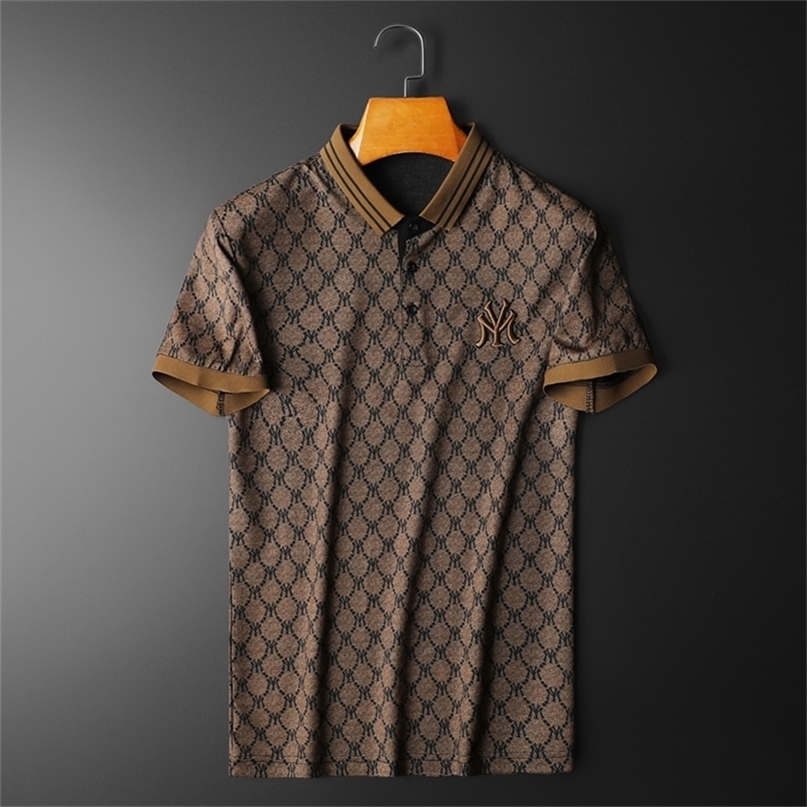 

POLO Shirts for Men Business Slim Fit Short Sleeve Lapel T-shirt High Quality Male Clothing Summer Vintage Casual Tops 220622, Brown