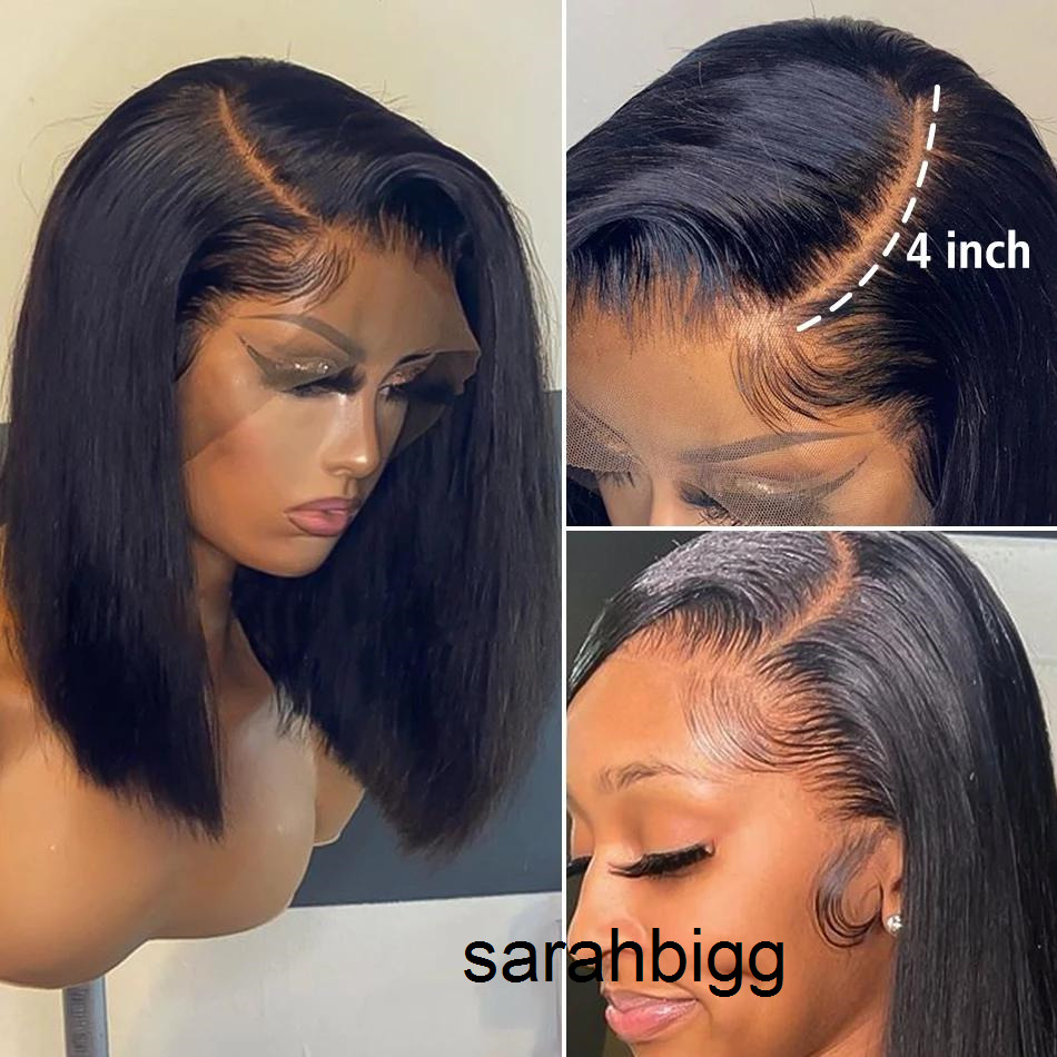 

150% Density Bob Wig Lace Front Brazilian Human Hair Wigs for Black Women Pre Plucked Short Natural 13x4 Straight HD Full Frontal Closure GJ6C, Natural color