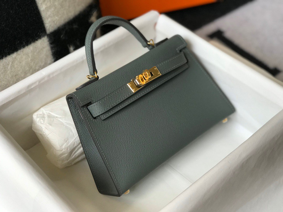

luxury mini totes 19cm handmade quality with wax line stitching vert amande color epsom leather have both gold and silver hardware contact me for details