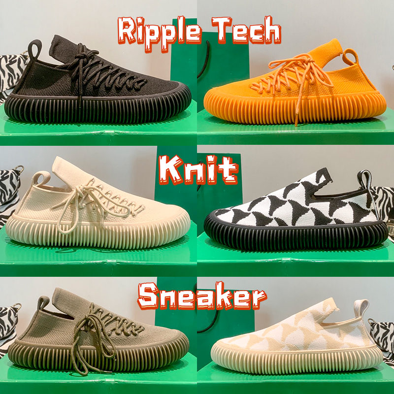 

Top casual Designer Shoes Ripple Tech Knit Sneaker Lace-up Orange black khaki Slip on Cane sugar white luxury Sneakers fashion low men women trainers