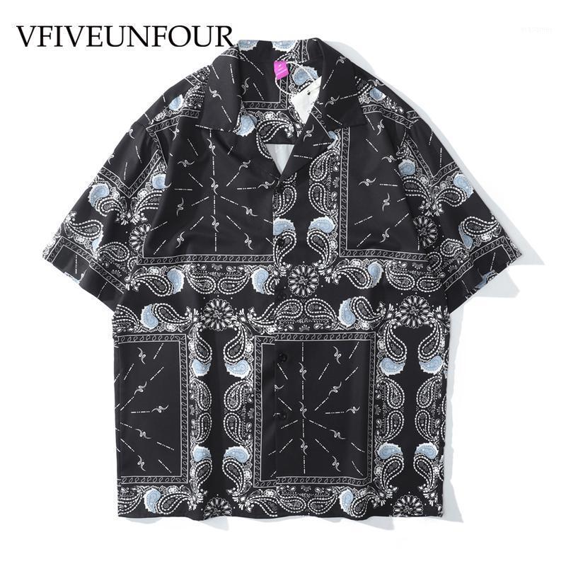 

Men Cashew Flowers Print Shirts Streetwear Hip Hop Casual Tops Oversized Summer Loose Men's, Black