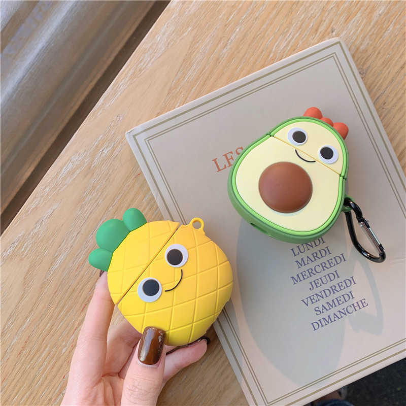AirPods 1 2 3 PRO Case sans fil Couvercle en silicone, couvercle de protection à ananas 3D pour les avions 1 et 2, accessoires décoratifs d'avoca