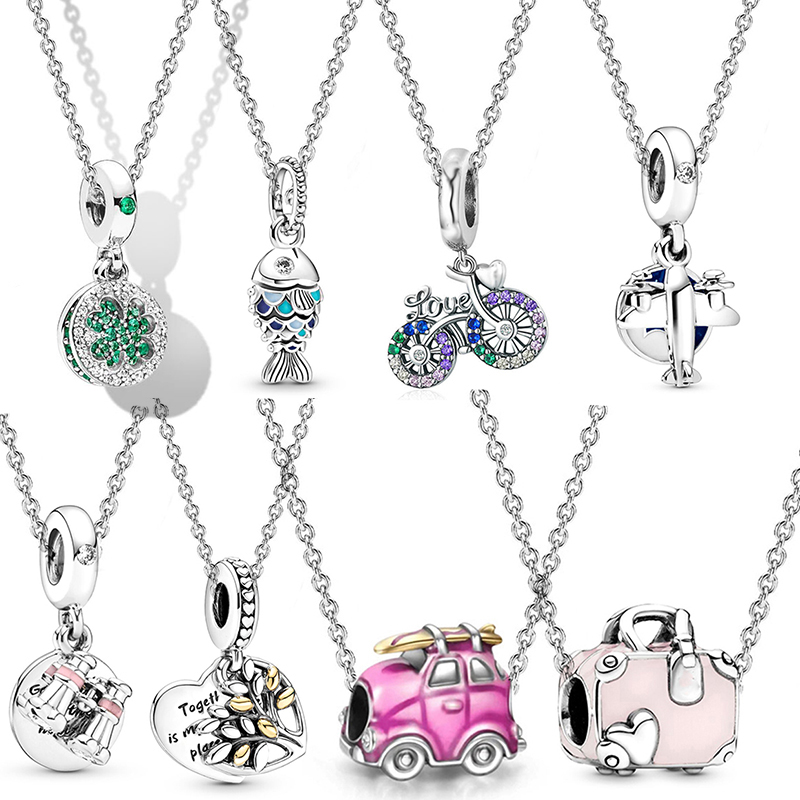 

new popular high quality 925 sterling silver travel series pandora pendant necklace womens silver personality necklace jewelry gift wholesale special offer